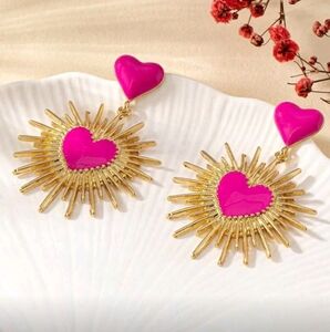 Gold and Pink Heart Earrings
